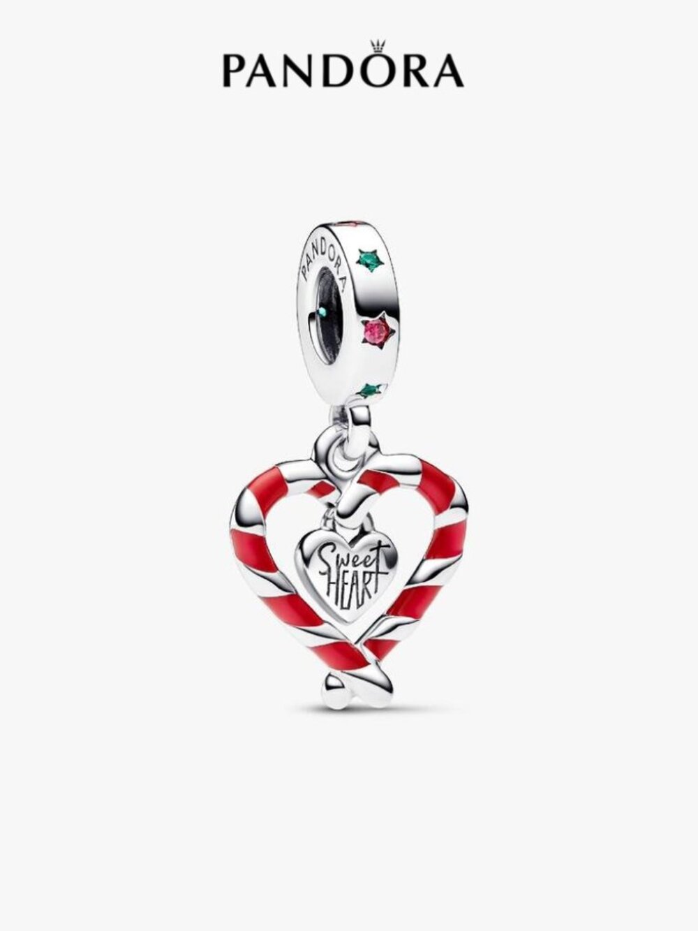 Pandora Double Candy Cane Heart Christmas Dangle Charm